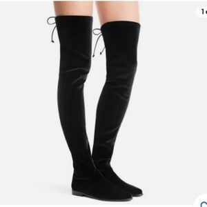 Stuart Weitzman leggy lady over the knee flat black velvet  boots